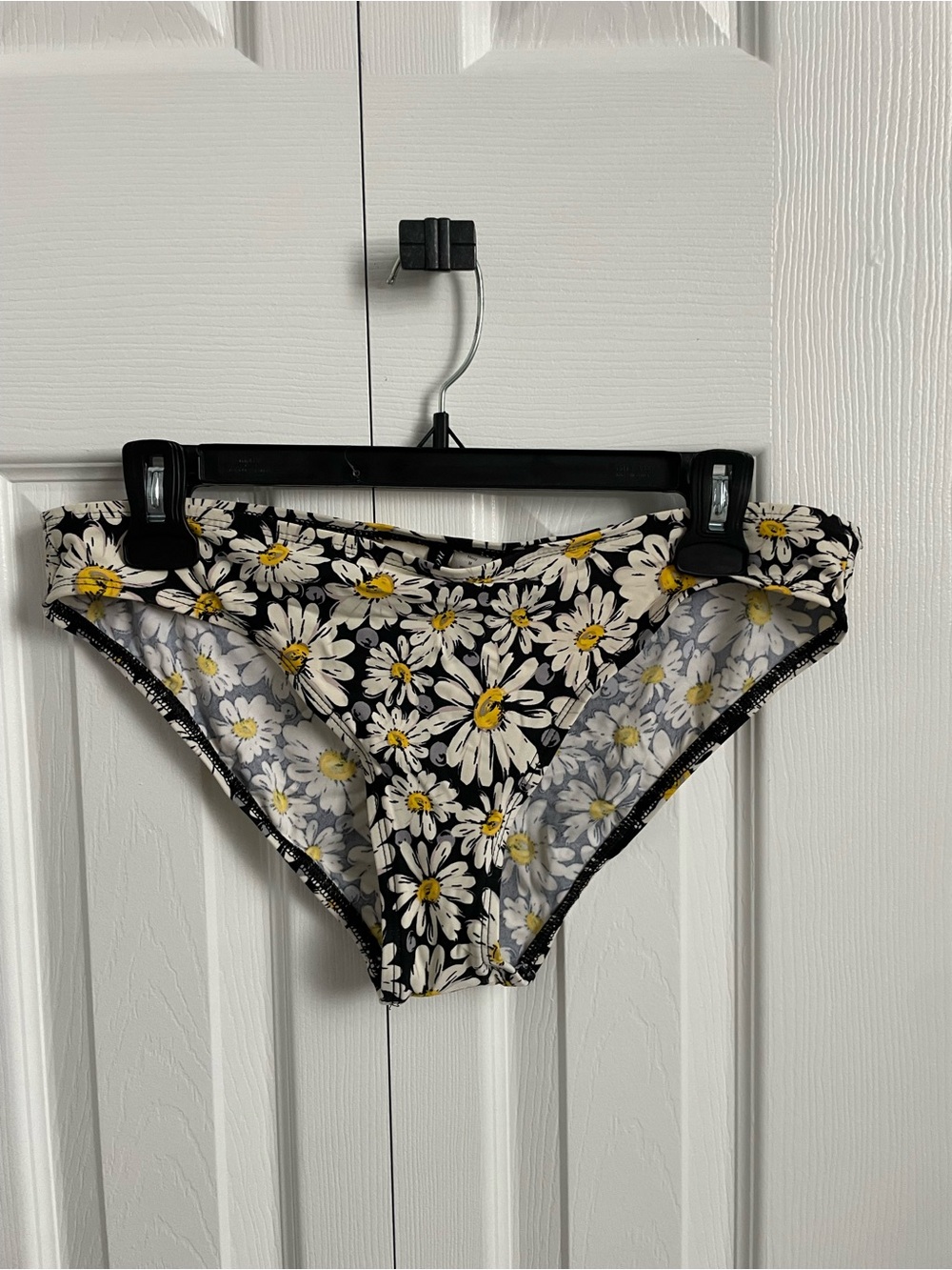 Norma Kamali Black Daisy Print Bikini Bottoms with Yellow Centers